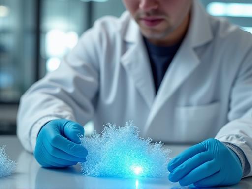 연구원이 신소재 섬유를 분석하는 모습